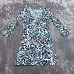 Lilly Pulitzer Juliet Dress Shorely Blue Hippy Happy Shake Pima Cotton Size XS